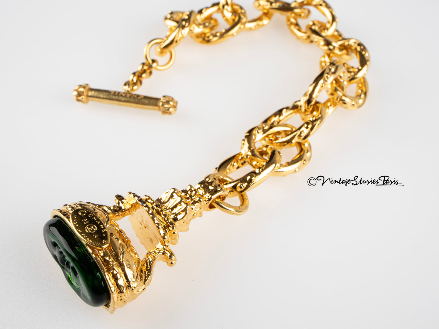 Vintage Chanel Bracelet with Green Glass Paste