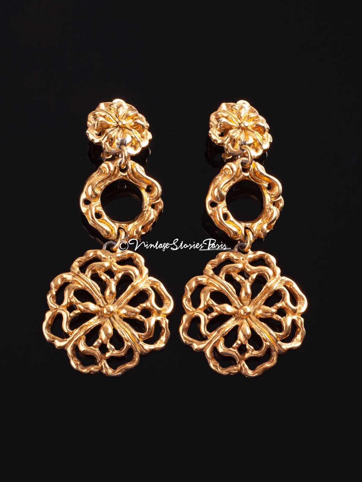 Vintage Christian Lacroix Golden Flower Earrings