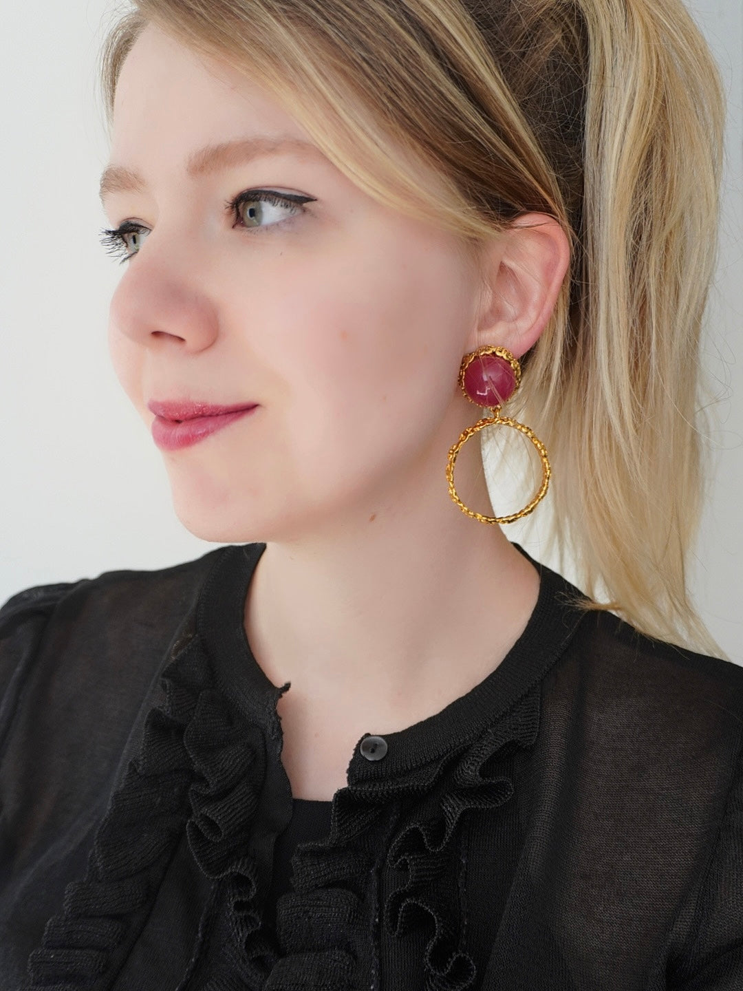 Vintage Chanel Earrings with Pink Glass Paste