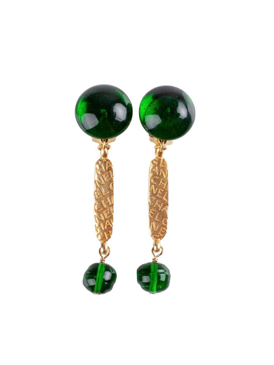 Vintage Chanel Earrings with Green Gripoix