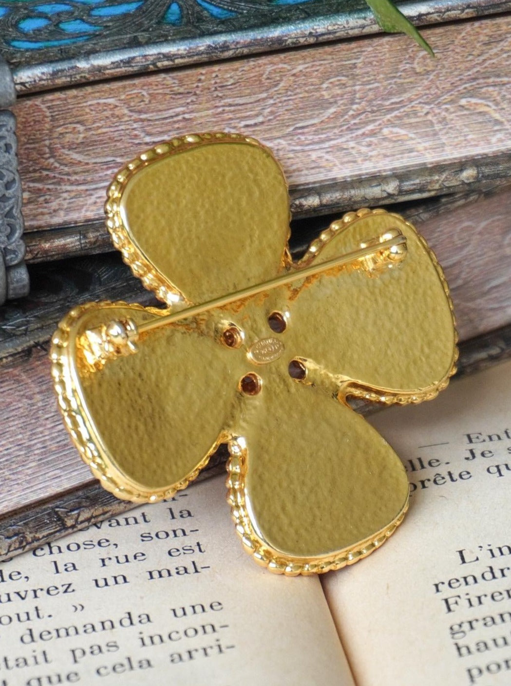 Vintage Chanel Red Gripoix Clover Brooch