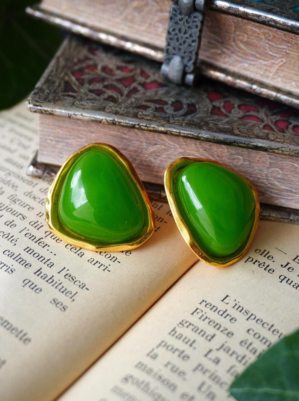 Vintage Chanel Earrings with Green Glass Paste