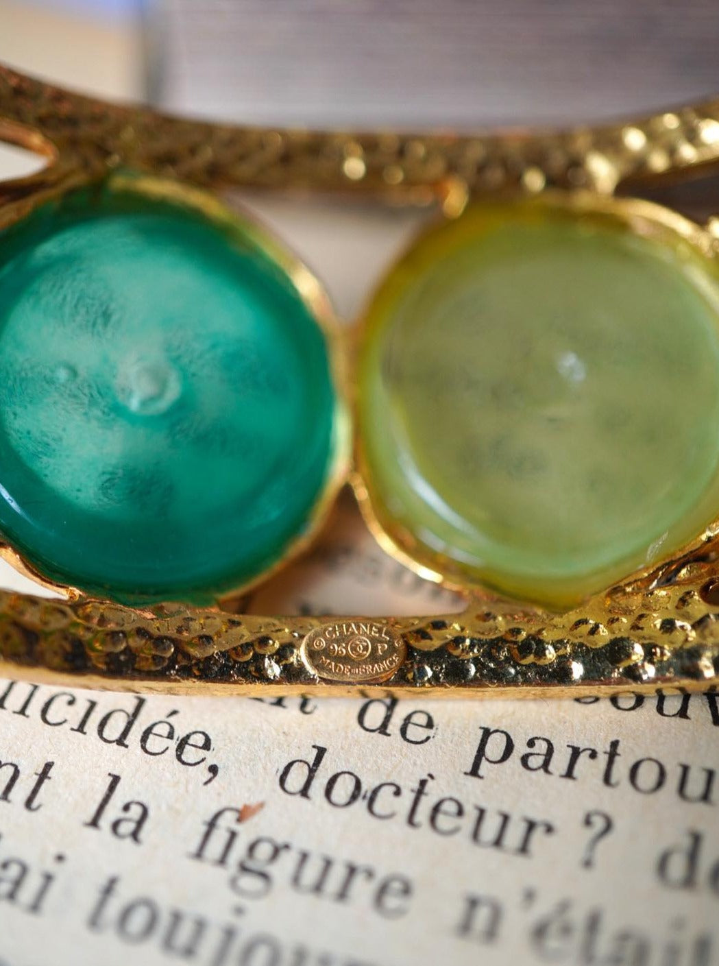 Vintage Chanel Golden Metal Multicolored Glass Bracelet 96