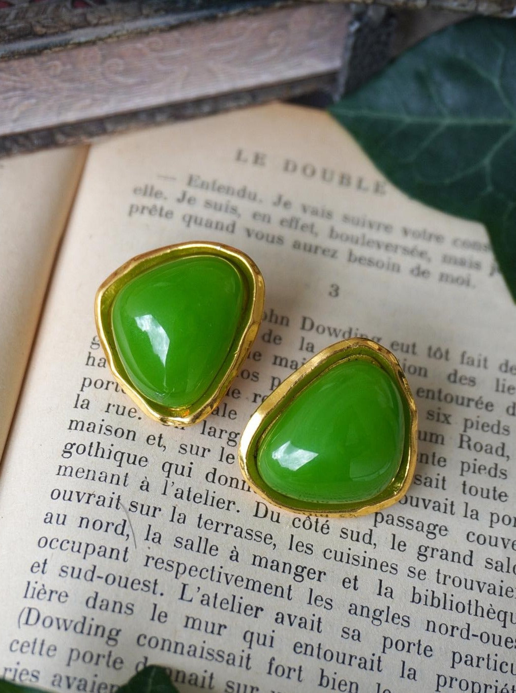 Vintage Chanel Earrings with Green Glass Paste