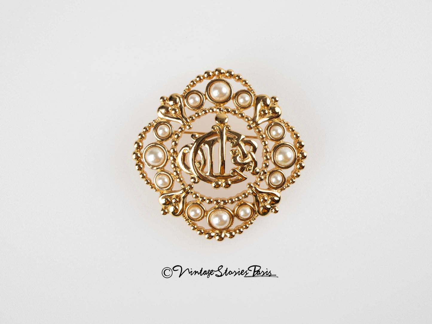 Vintage Christian Dior Brooch with Pearls