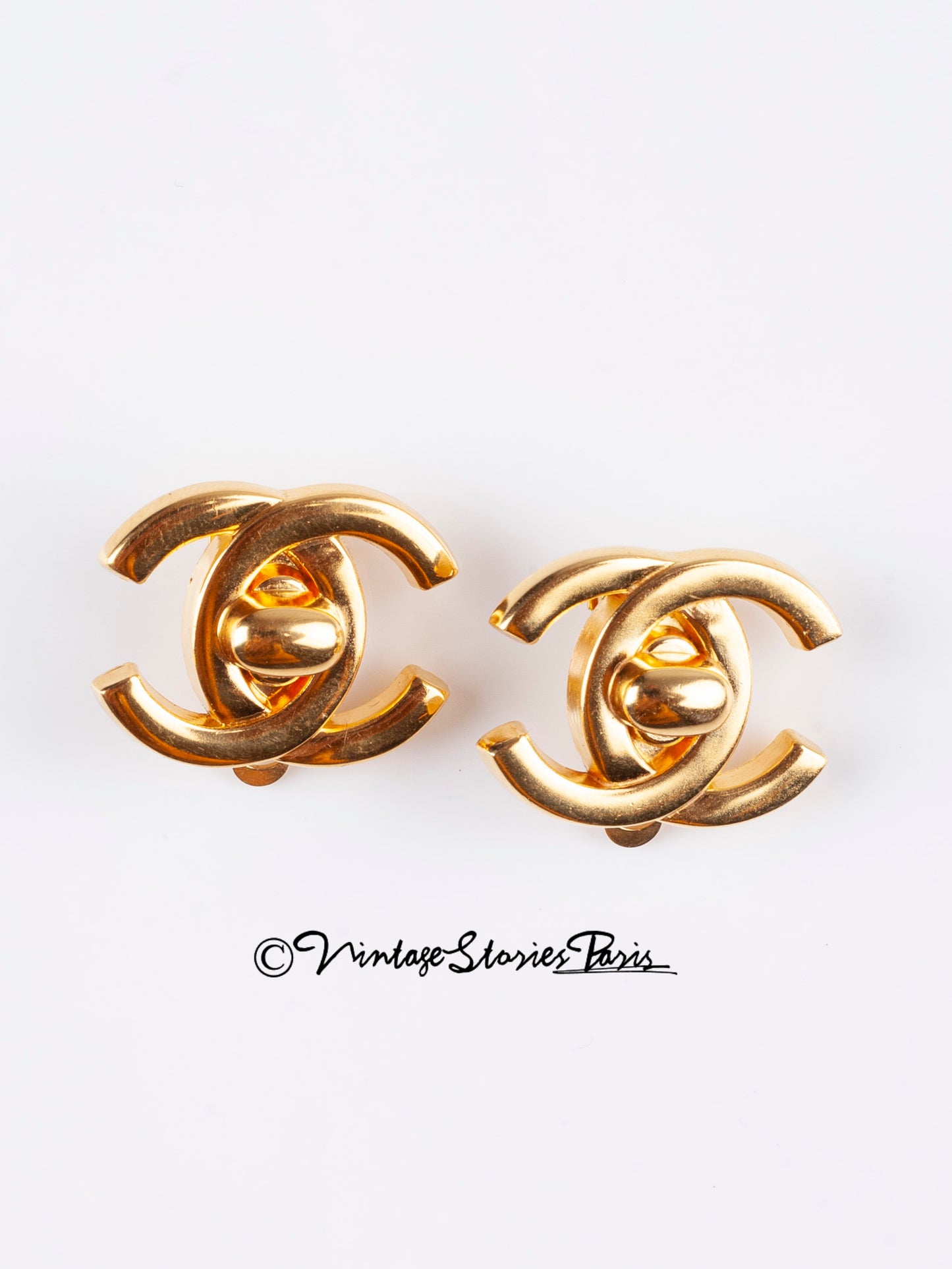 Vintage Chanel Turnlock CC Earrings