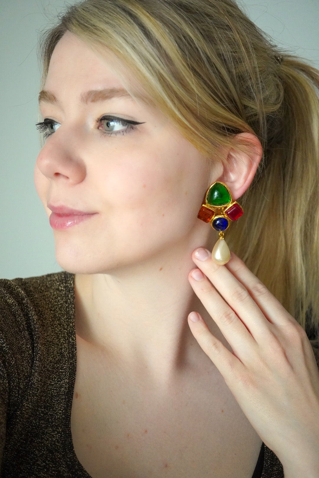 Vintage Chanel Earrings with Multicolored Glass Paste