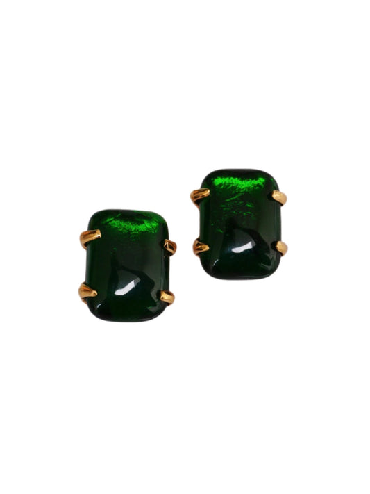 Vintage Chanel Earrings with Green Glass Paste