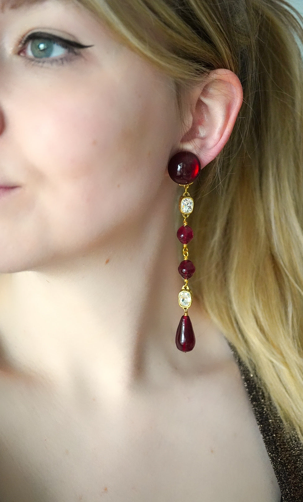 Vintage Chanel Earrings with Red Glass Paste