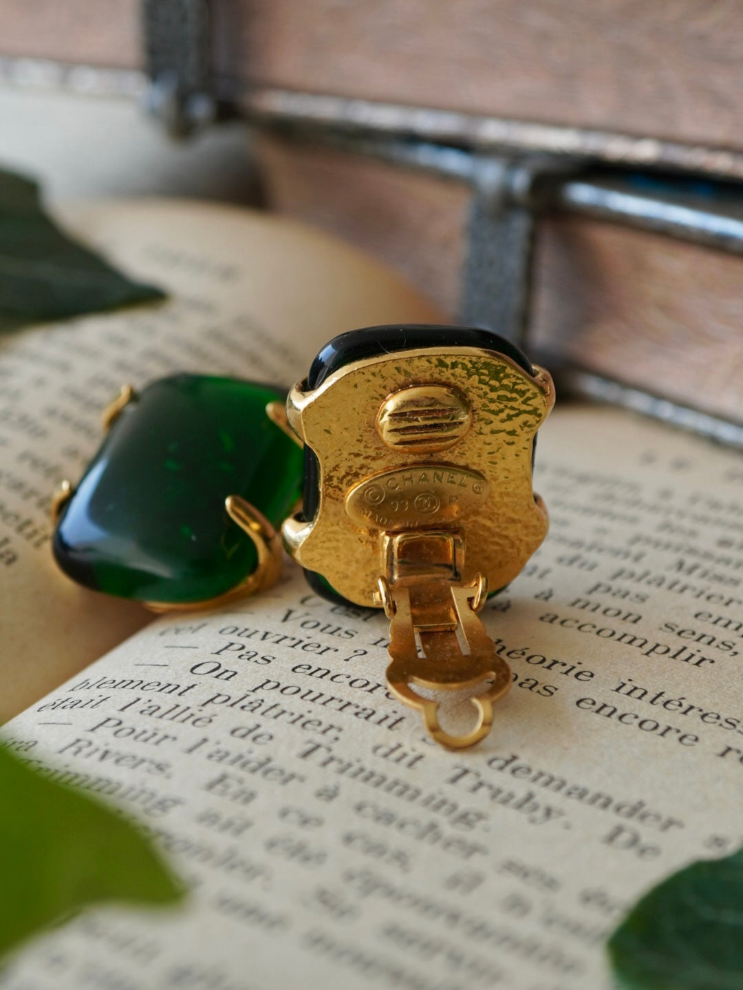 Vintage Chanel Earrings with Green Glass Paste