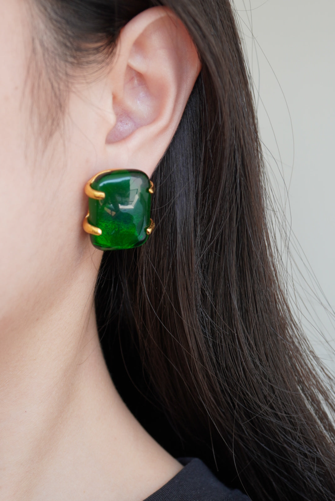 Vintage Chanel Earrings with Green Glass Paste