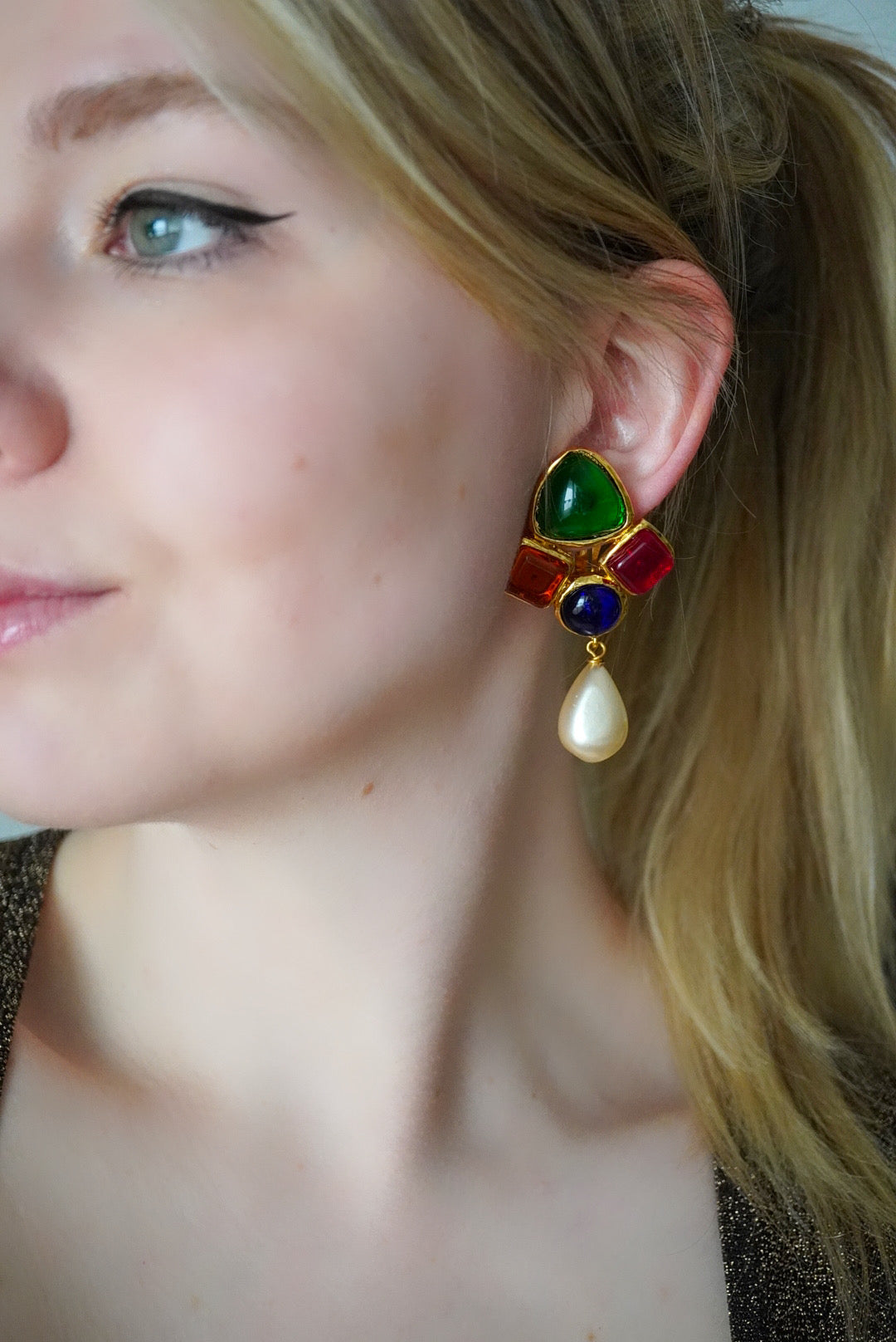 Vintage Chanel Earrings with Multicolored Glass Paste
