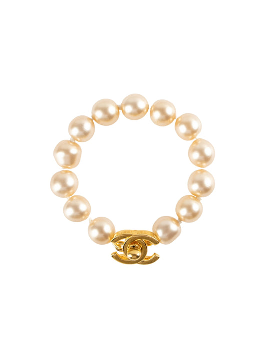 Vintage Chanel Turn-Lock Faux-Pearl Bracelet 1996 CC