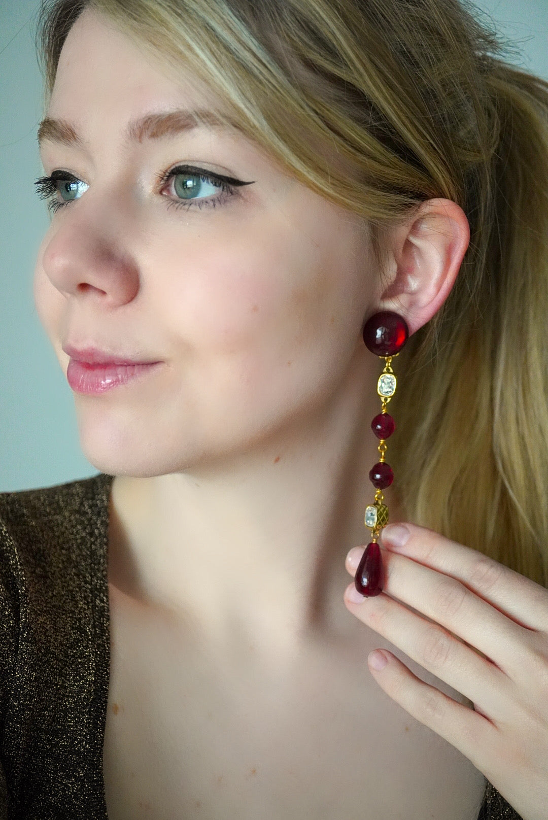 Vintage Chanel Earrings with Red Glass Paste