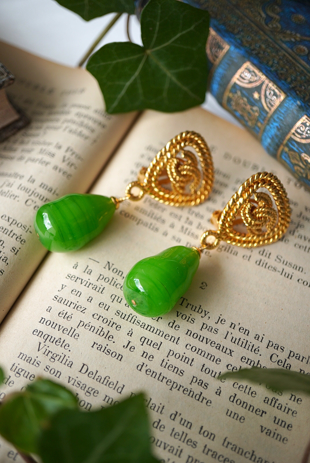 Vintage Chanel Earrings with Green Glass Paste