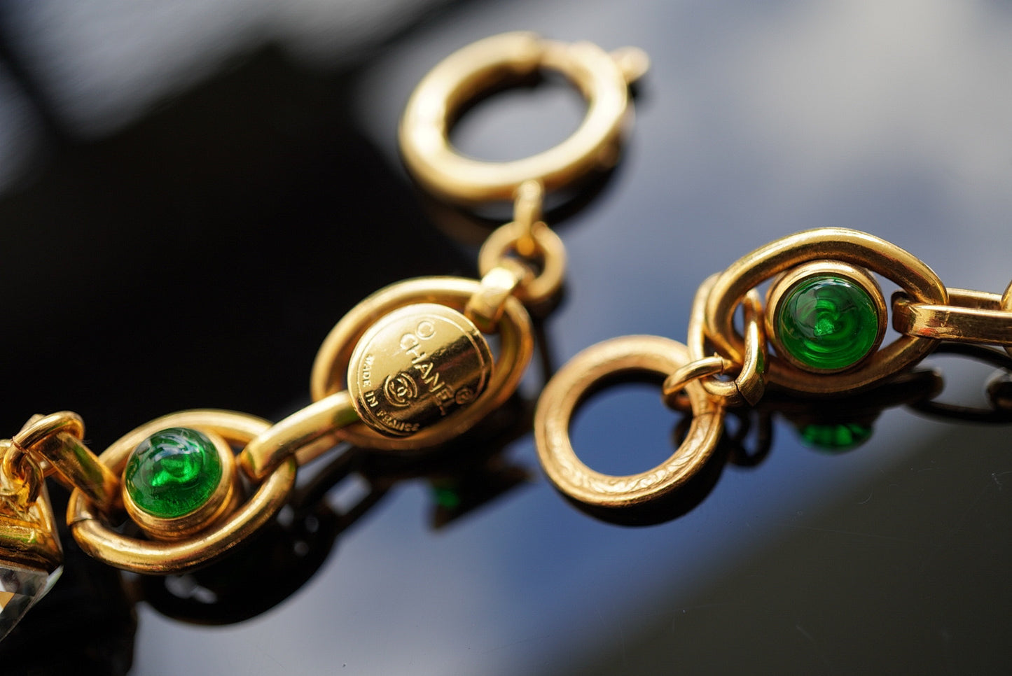 Vintage Chanel Necklace with Strass and Green Glass Paste