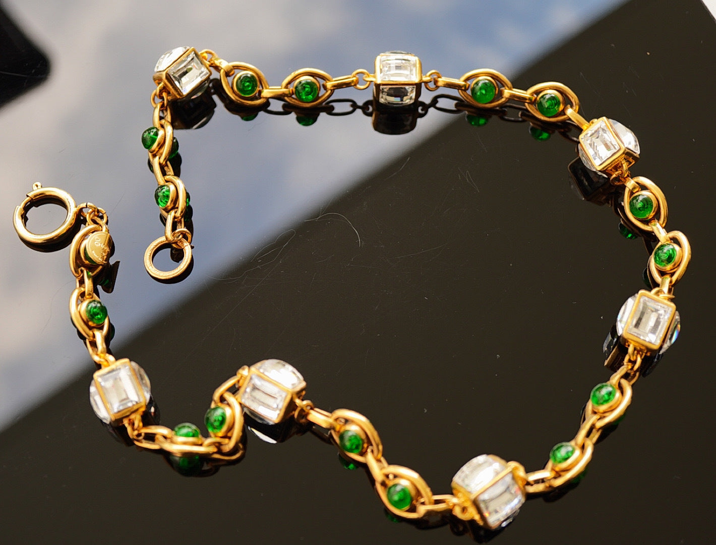 Vintage Chanel Necklace with Strass and Green Glass Paste