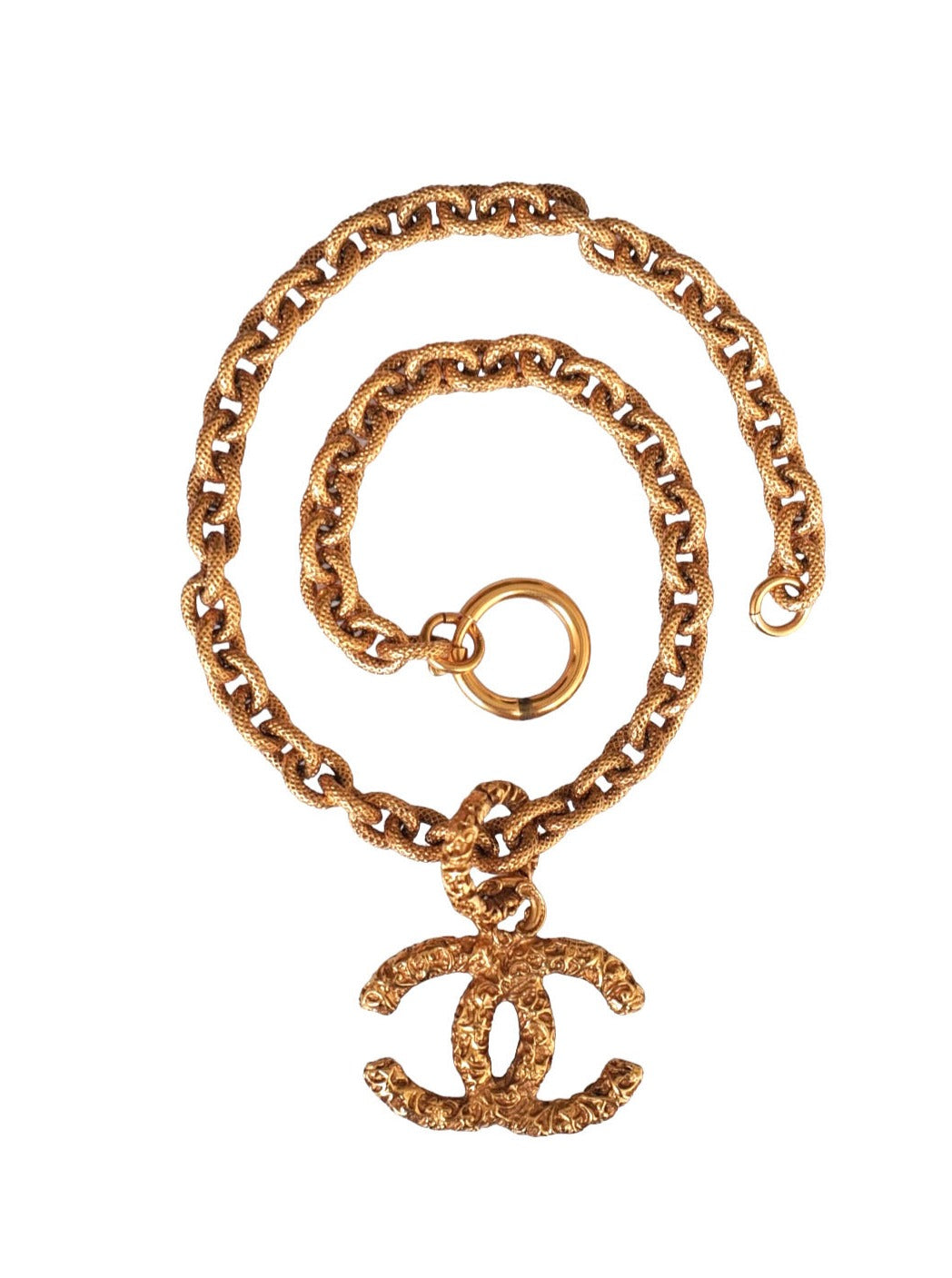 Vintage Chanel Gold-Plated Lava CC Pendant Necklace