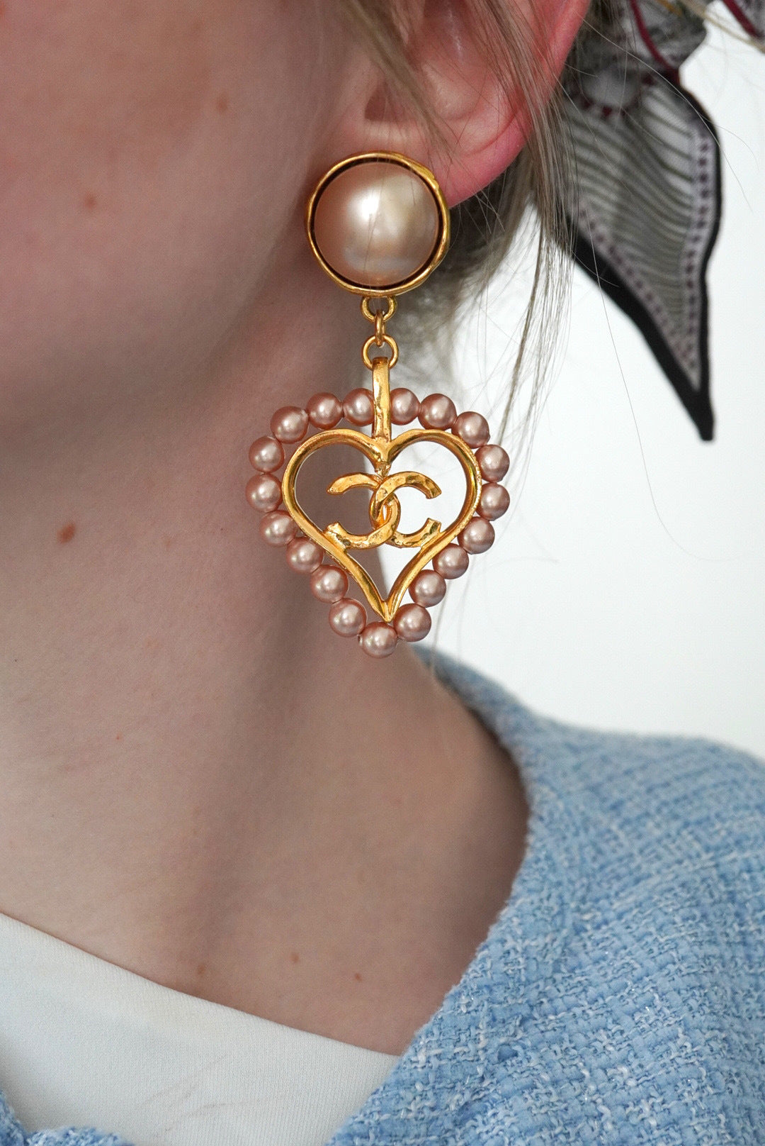 Vintage Chanel Heart Pearl Earrings