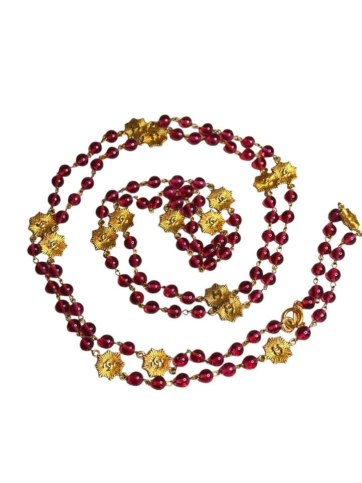 Vintage Chanel necklace with CC Logos and Red Glass Paste