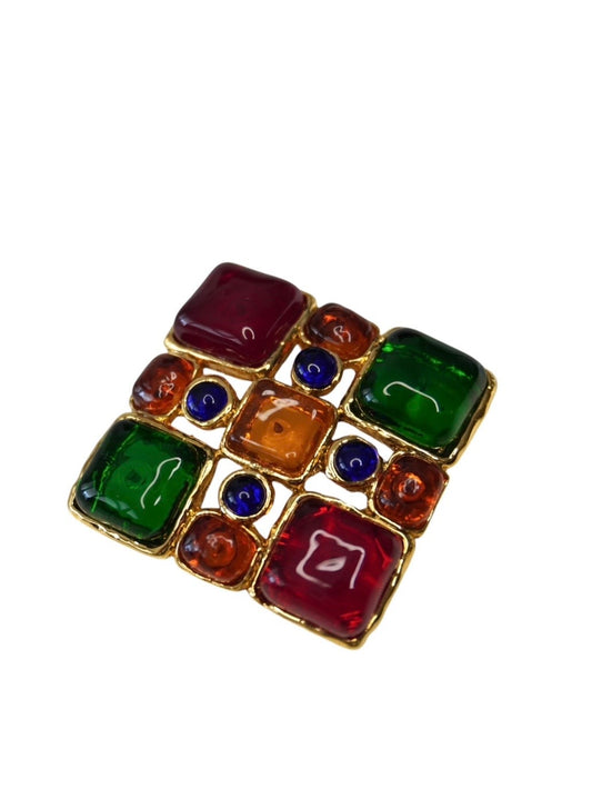 Vintage Chanel Brooch with Multicolored Glass Paste