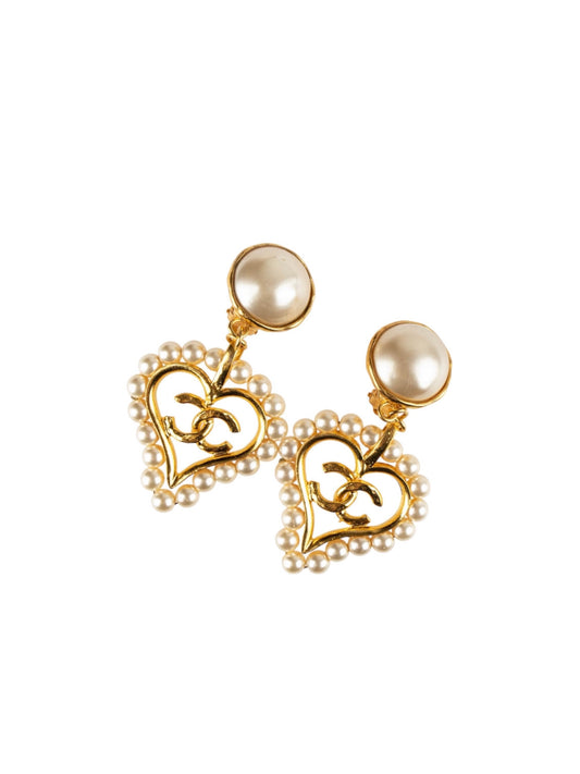 Vintage Chanel Heart-Shaped Pearl Earrings