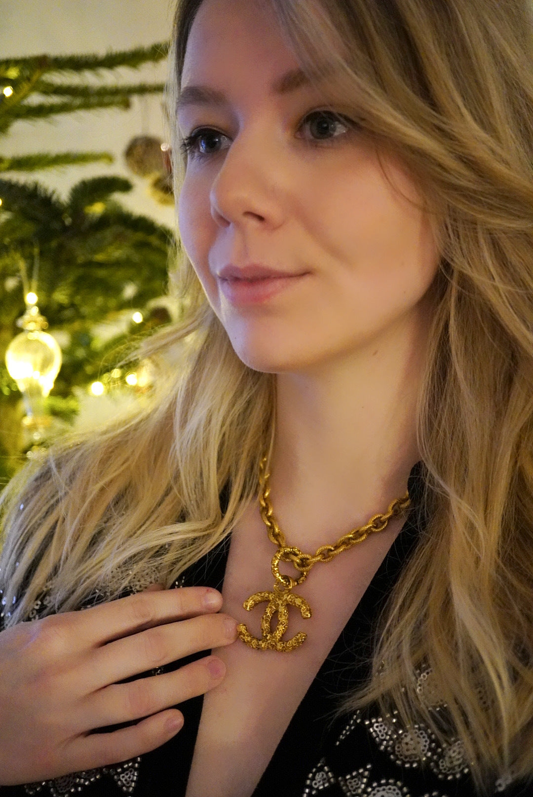 Vintage Chanel Gold-Plated Lava CC Pendant Necklace