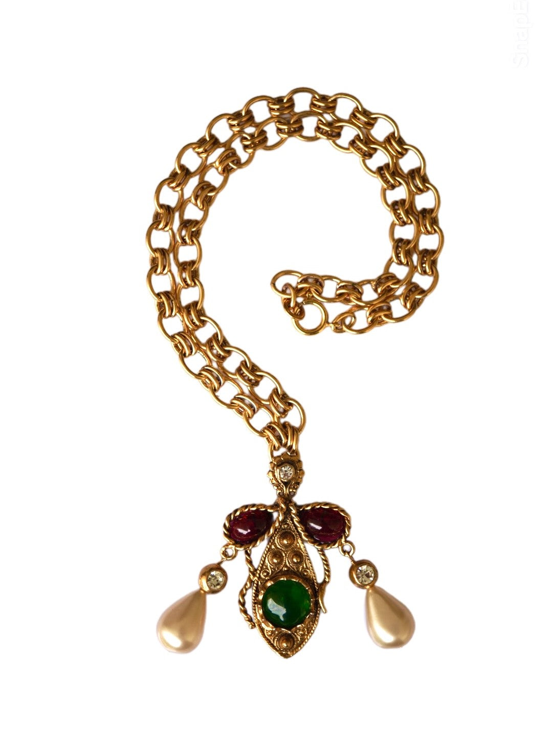 Vintage Chanel Necklace with Red and Green Glass Paste