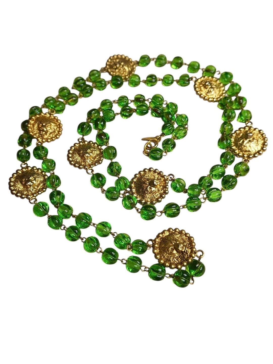 Vintage Chanel Lion Necklace with Green Glass Paste