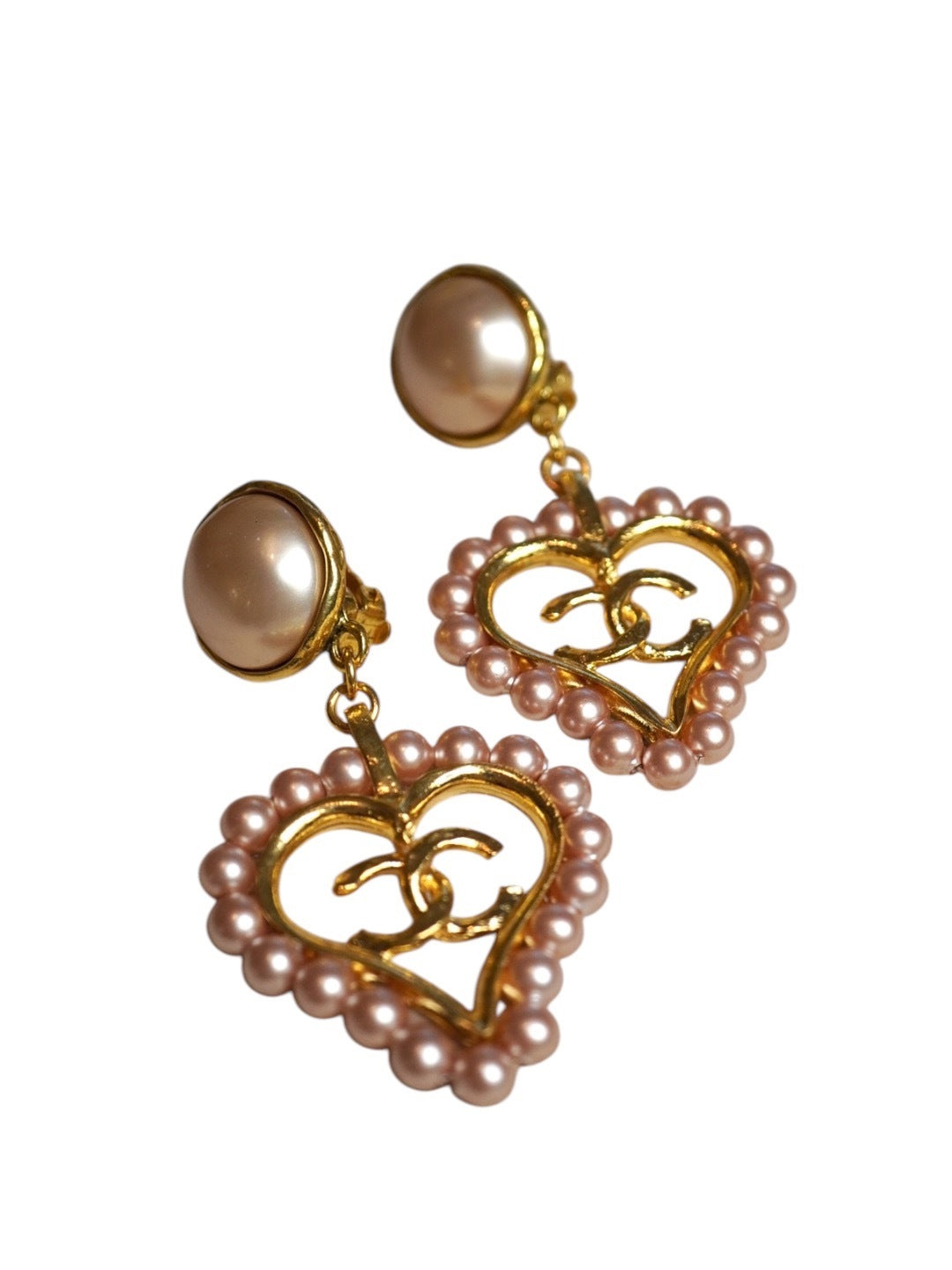 Vintage Chanel Heart Pearl Earrings