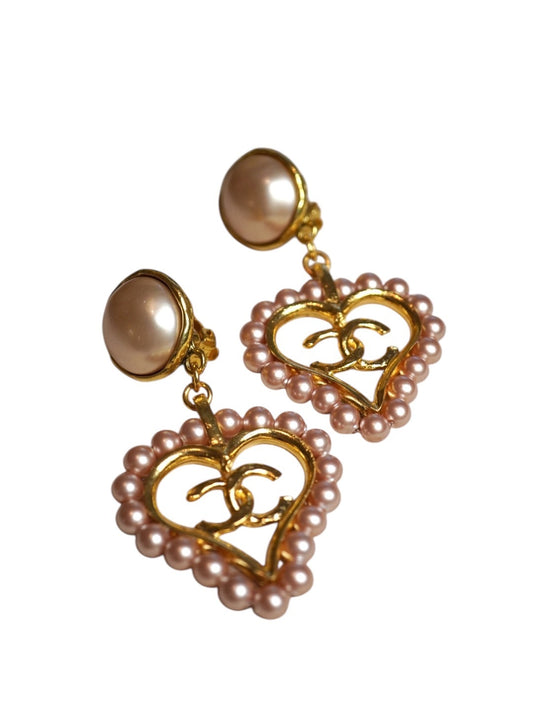 Vintage Chanel Heart Pearl Earrings