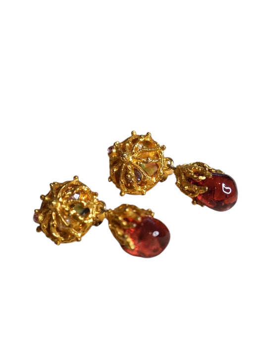 Vintage Christian Lacroix Earrings with Red Glass Paste