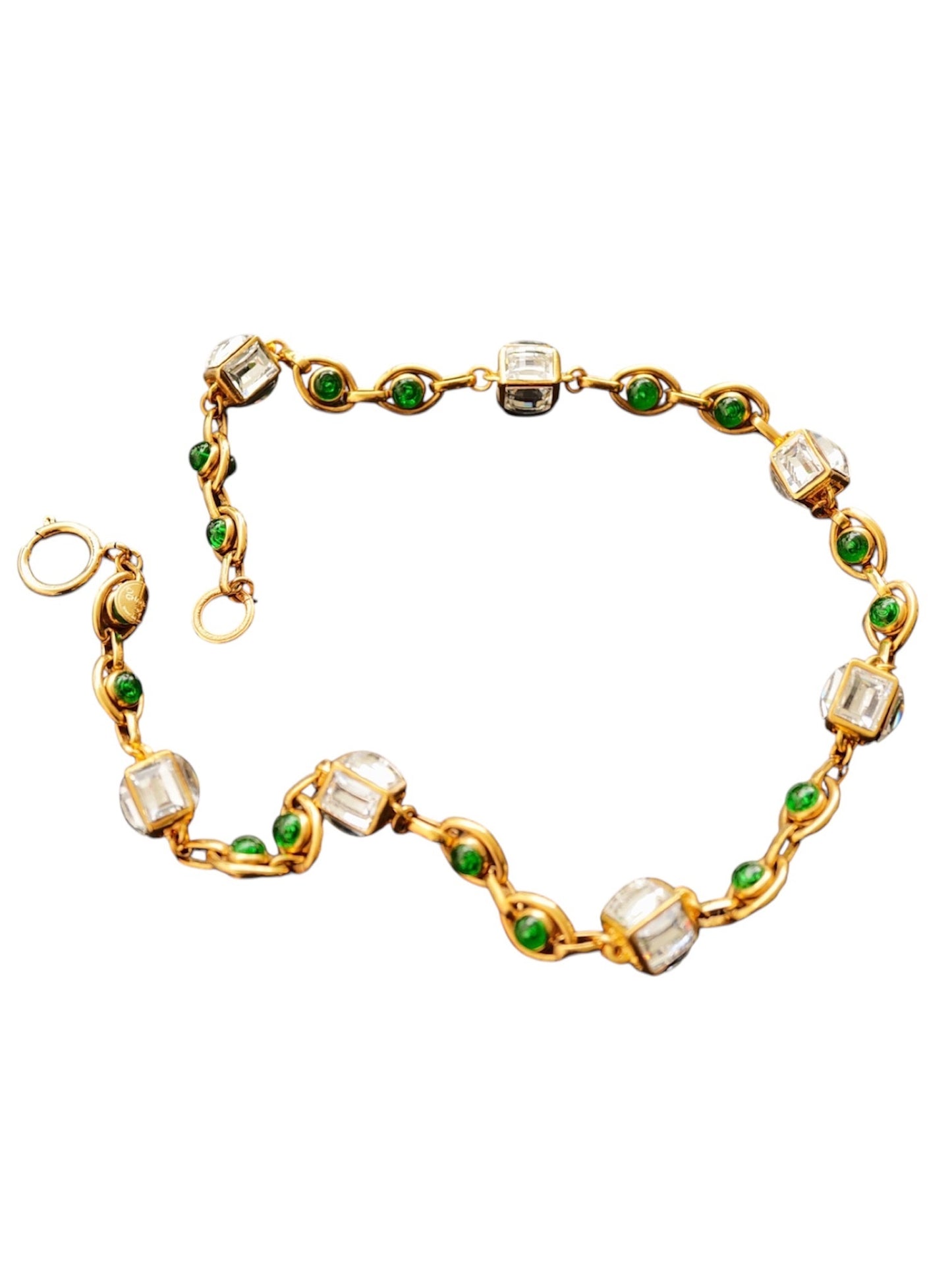 Vintage Chanel Necklace with Strass and Green Glass Paste