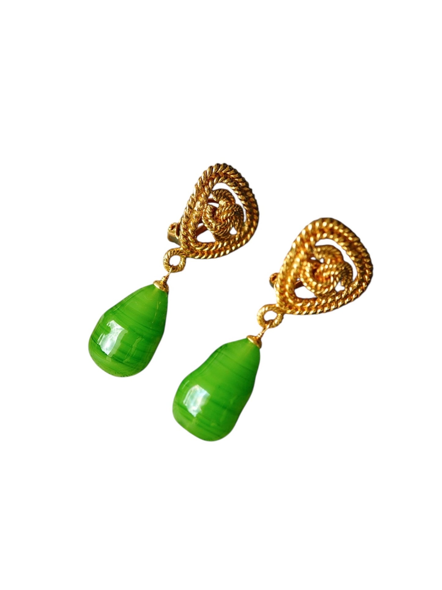 Vintage Chanel Earrings with Green Glass Paste