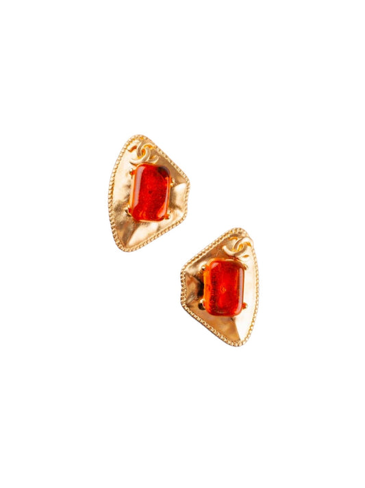 Vintage Chanel Earrings with Orange Glass Paste