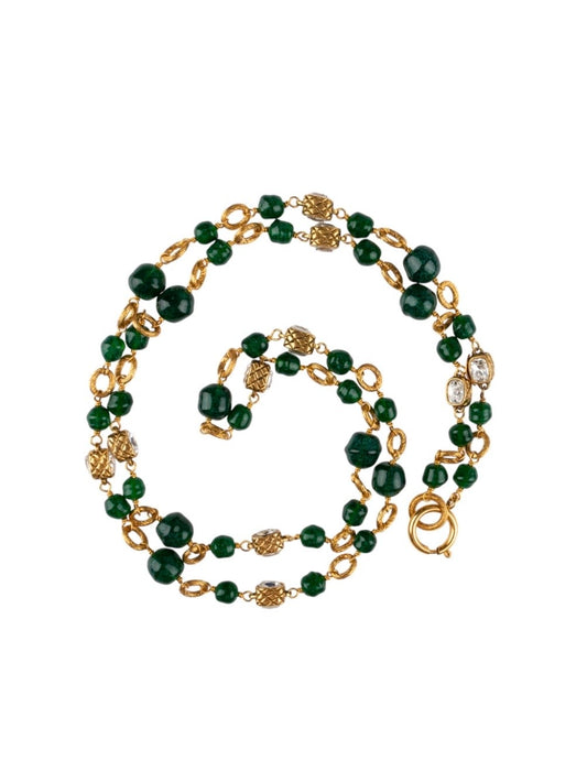 Vintage Chanel Necklace with Dark Green Glass Paste