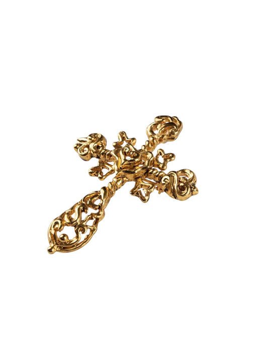 Vintage Christian Lacroix Golden Cross Brooch