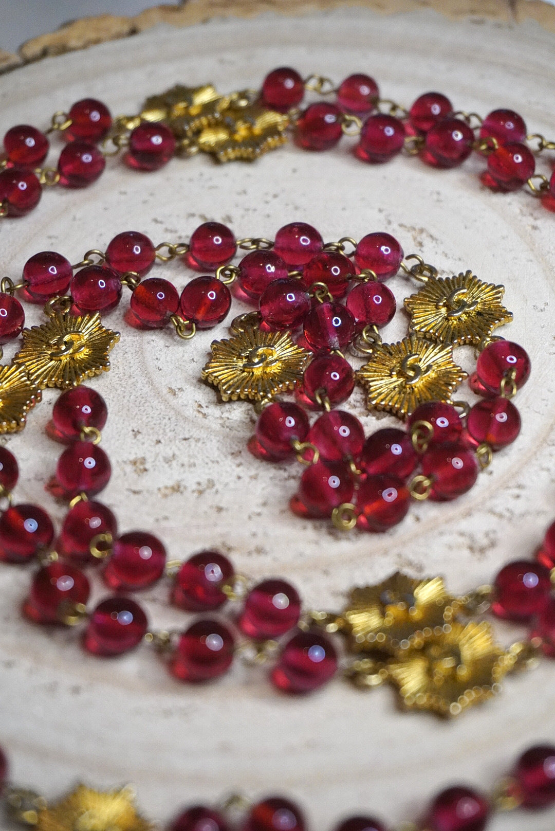 Vintage Chanel necklace with CC Logos and Red Glass Paste