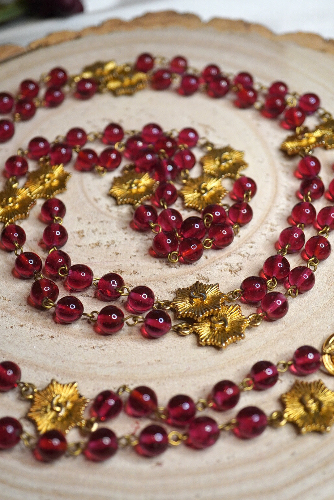 Vintage Chanel necklace with CC Logos and Red Glass Paste