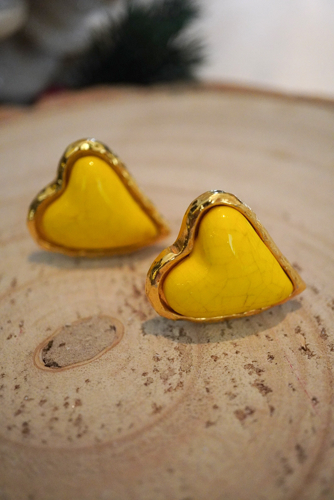 Vintage Christian Lacroix Yellow Heart Earrings