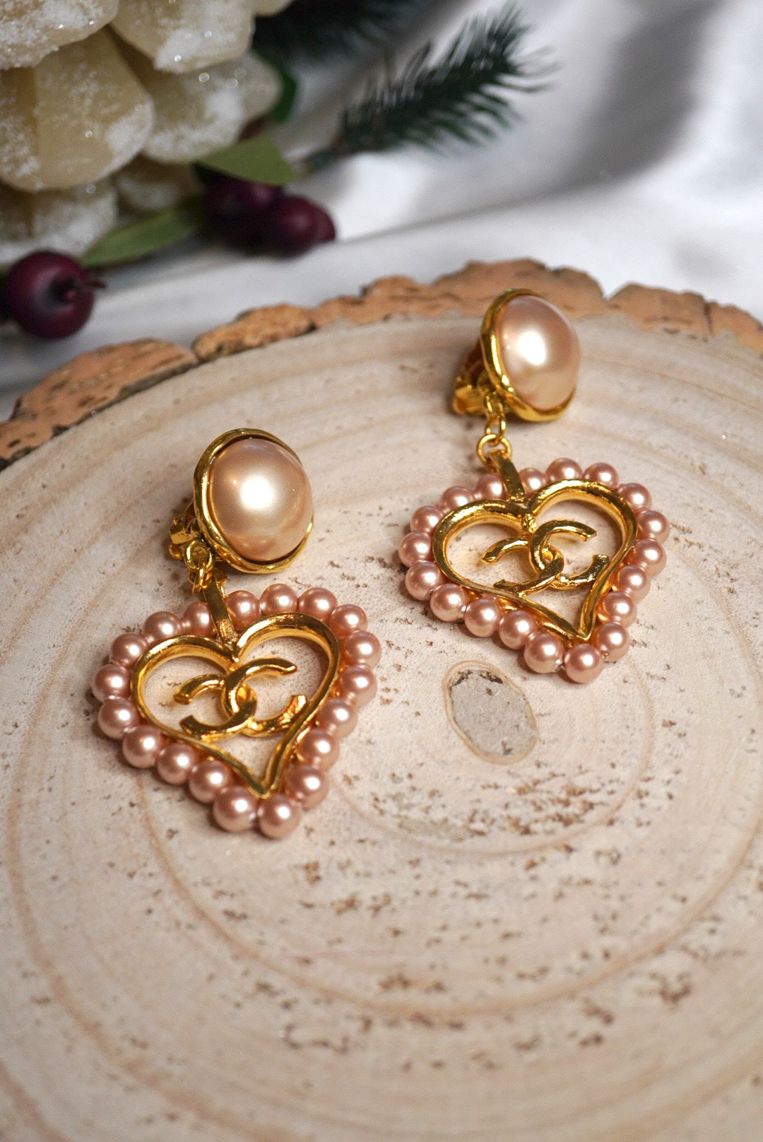 Vintage Chanel Heart Pearl Earrings