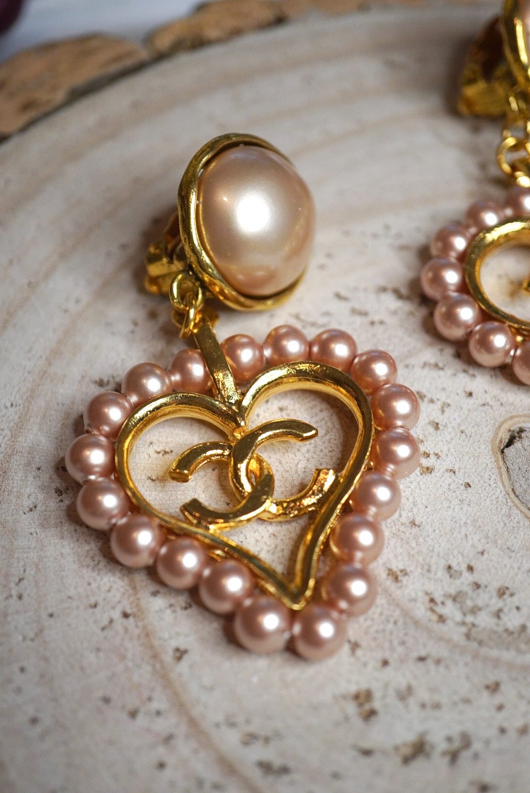 Vintage Chanel Heart Pearl Earrings