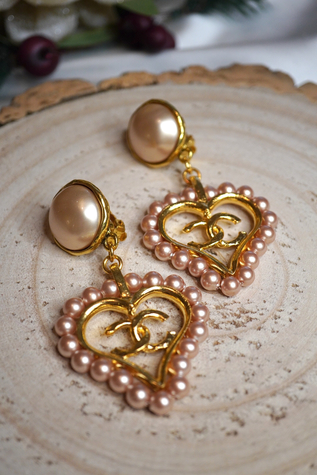 Vintage Chanel Heart Pearl Earrings