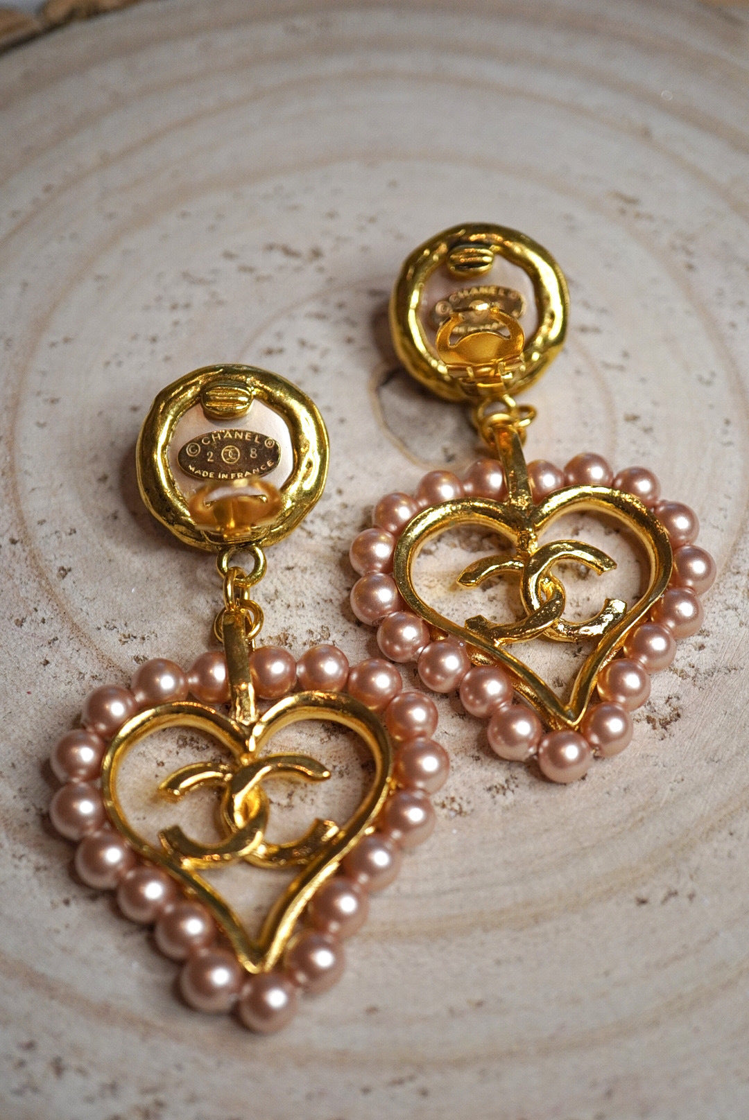 Vintage Chanel Heart Pearl Earrings