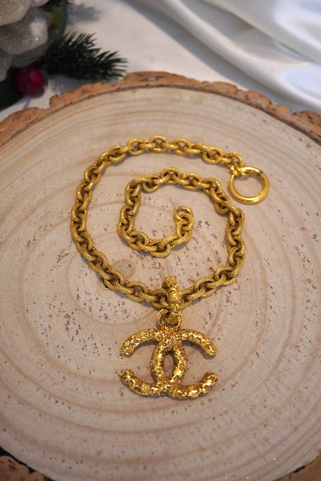 Vintage Chanel Gold-Plated Lava CC Pendant Necklace