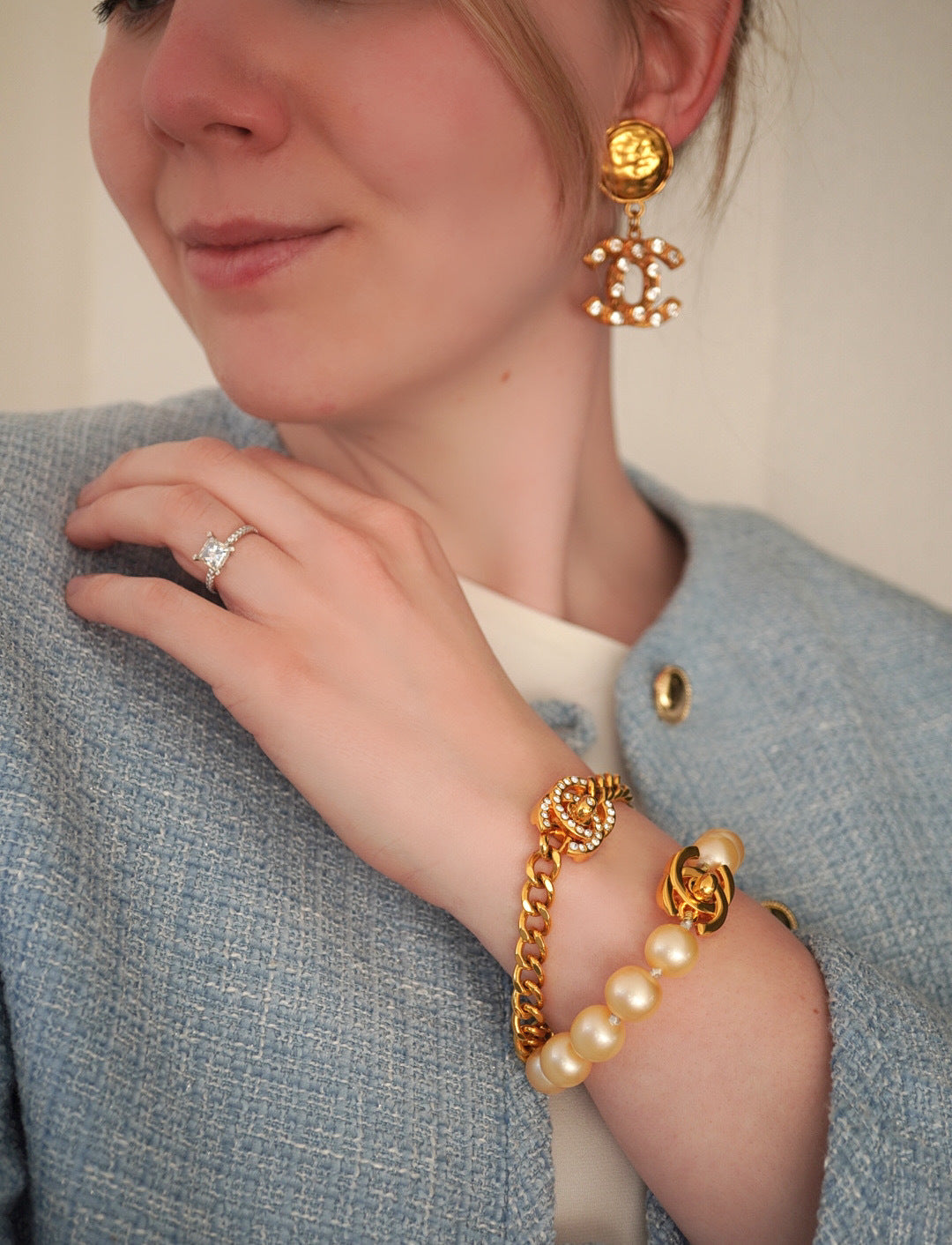 Vintage Chanel Turnlock Bracelet with Rhinestones