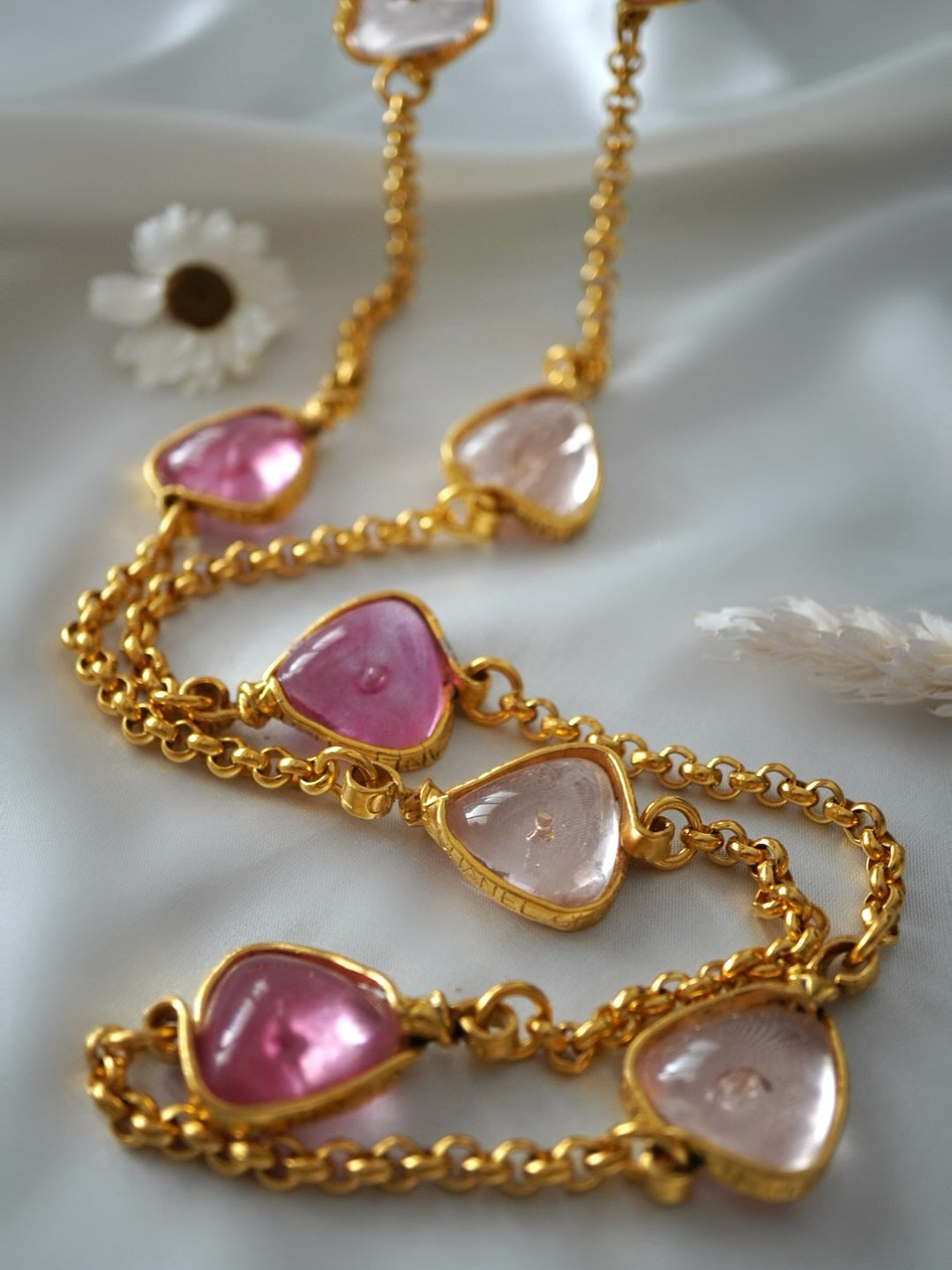 Vintage Chanel Necklace with Pink Glass Paste