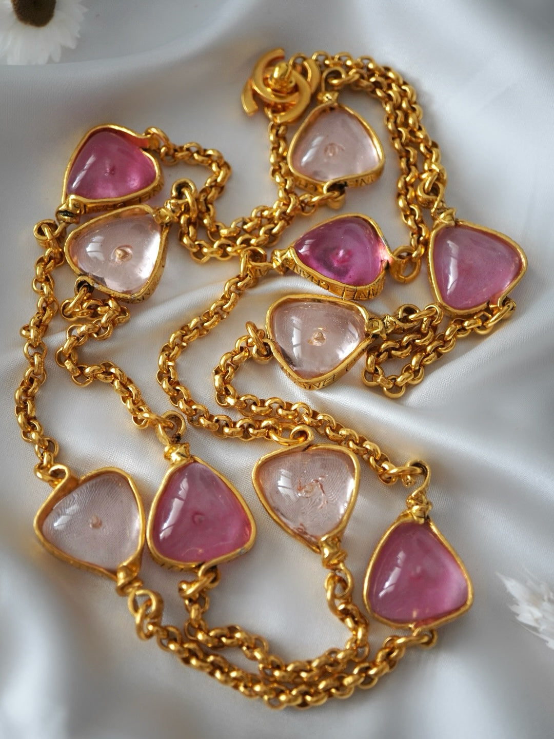 Vintage Chanel Necklace with Pink Glass Paste