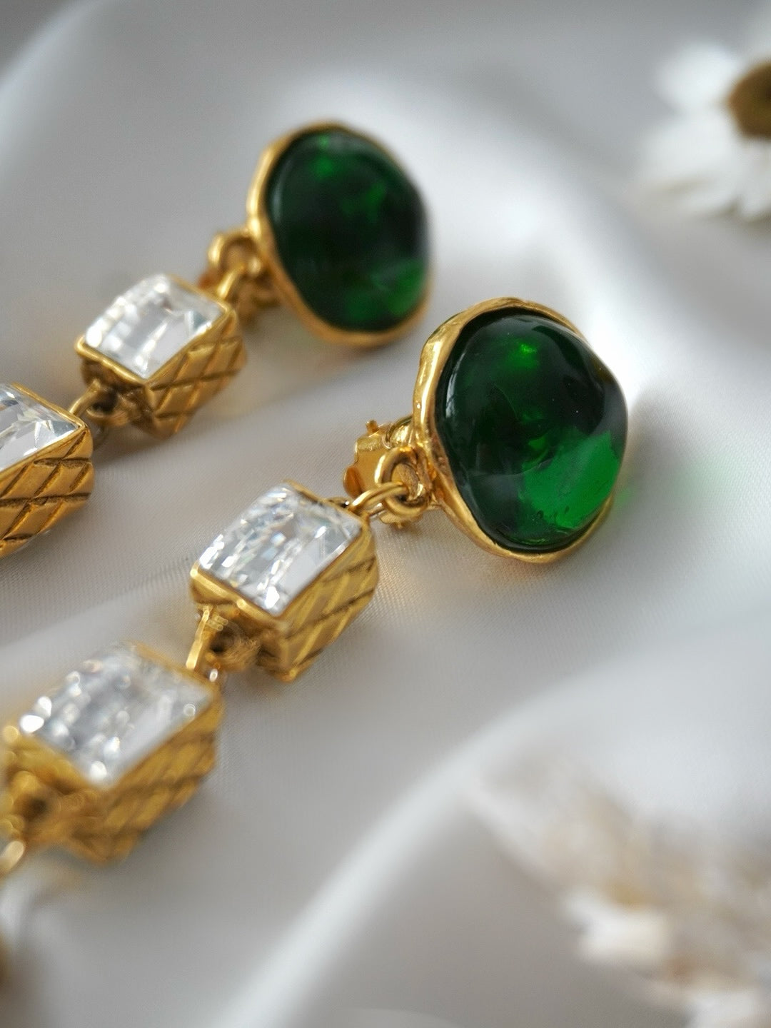 Vintage Chanel Earrings with Green Glass Paste