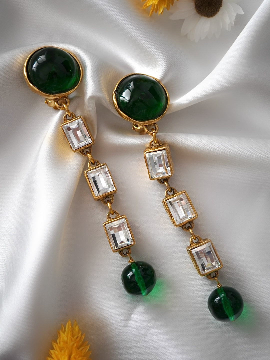 Vintage Chanel Earrings with Green Glass Paste